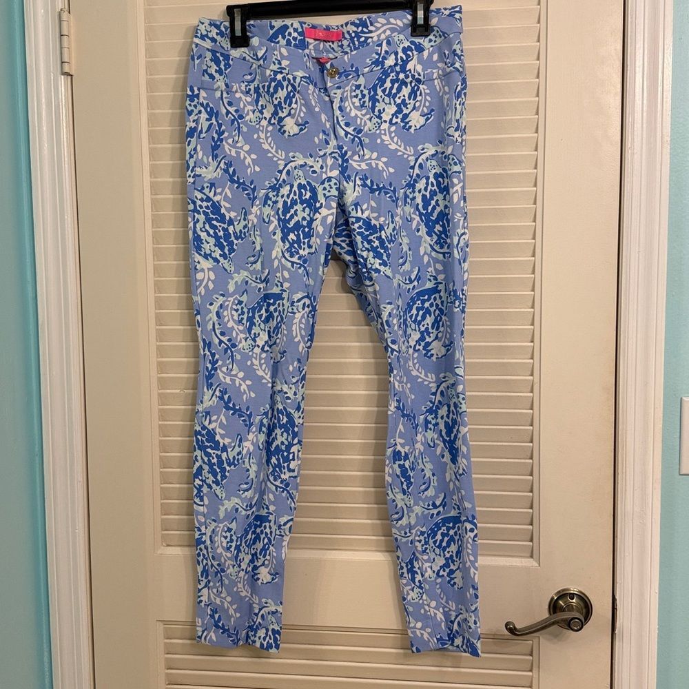 Lilly Pulitzer Kelly Knit Skinny Ankle Pants Turtley Awesome Blue Peri Size 10